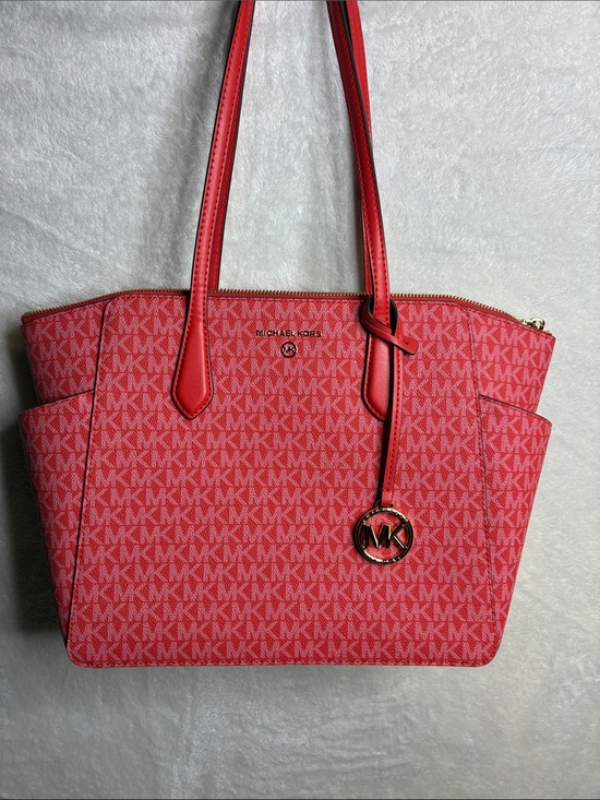 Michael Kors Handbags - MICHAEL KORS Red Coral Logo Tote with MK Charm
